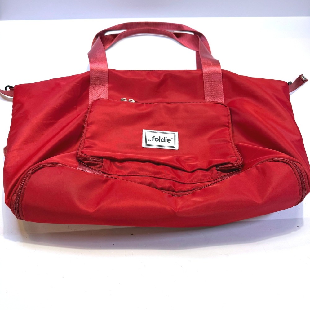 The Foldie Red Expandable Travel Duffel Bag Foldable Nylon Weekender Carry-on